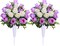 Artificial Cemetery & Memorial Flowers with Vase – White & Purple Silk Rose Gravesite Bouquet, Outdoor Headstone Decoration, Long-Lasting Memorial Arrangement (2 Bouquets)